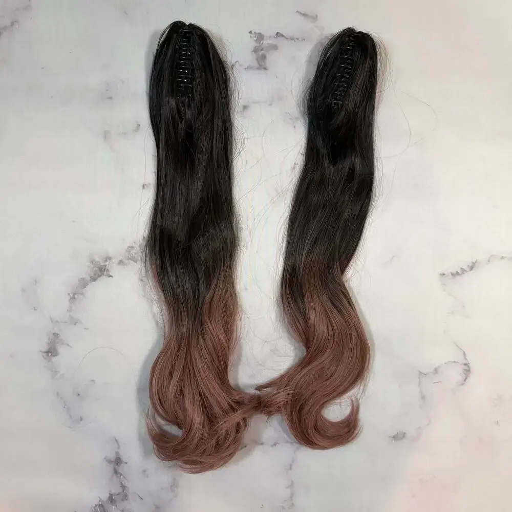 2-Piece Ombre Black to Pink Synthetic Claw Clip-In Ponytail Hair Extensions